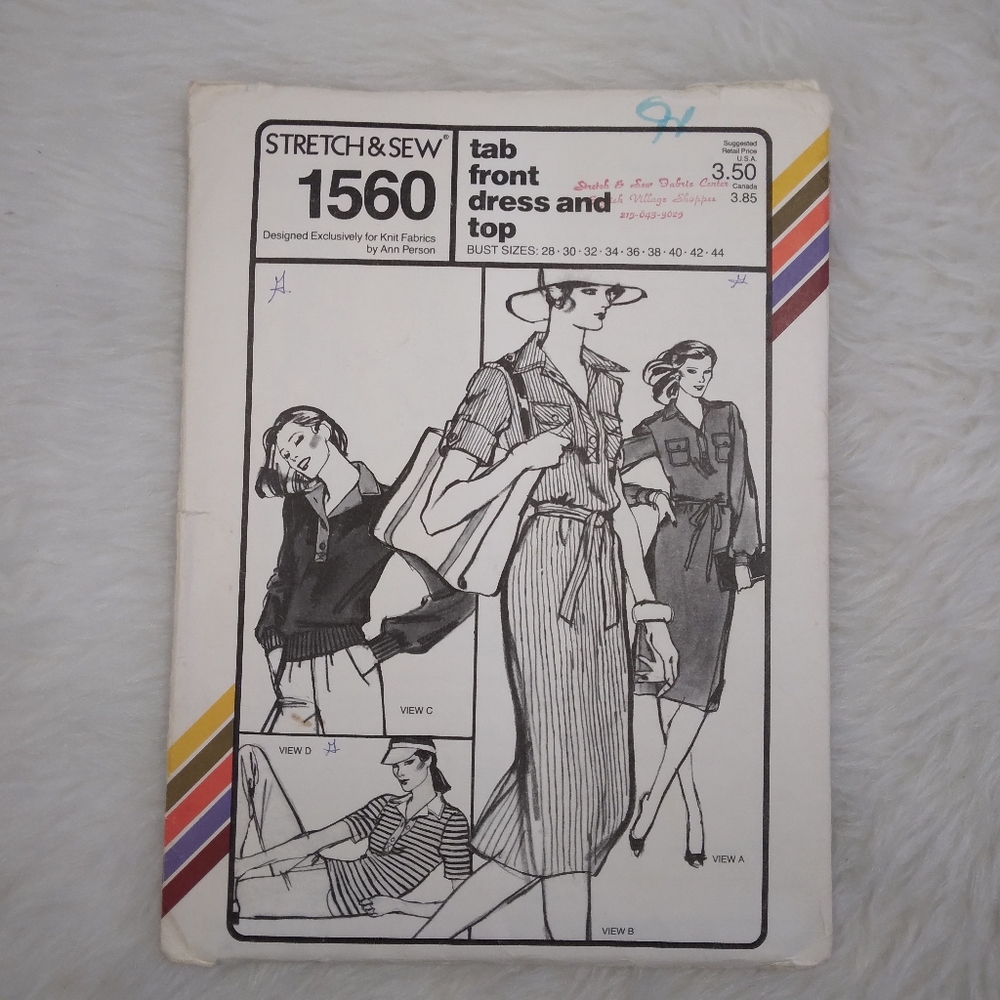 STRETCH & SEW 1560 Sz 28-44 Tab Front Dress and Top